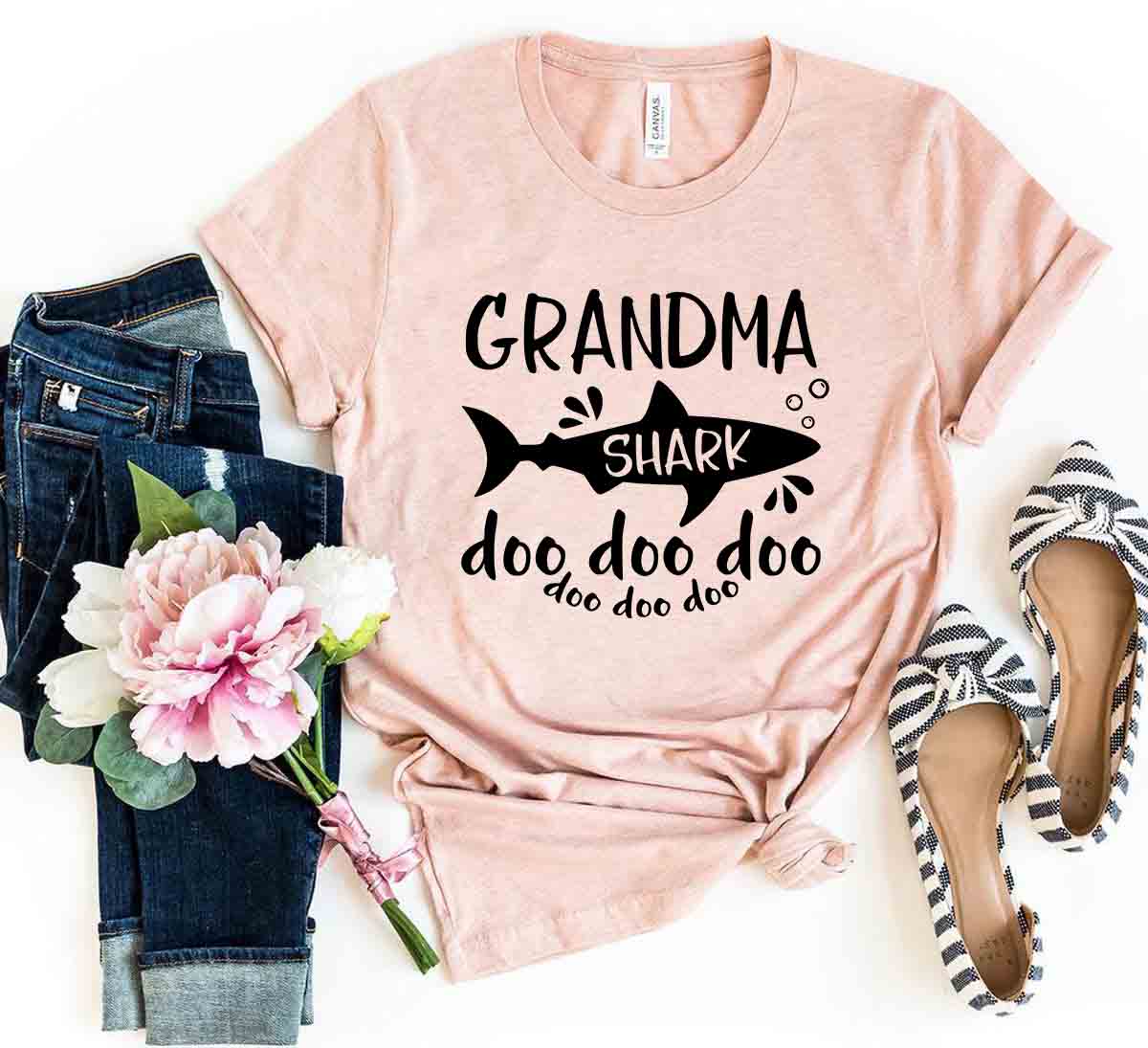 Unisex Grandma Shark Doo Doo Doo T-shirt in various colors, showcasing its comfortable design and high-quality print.