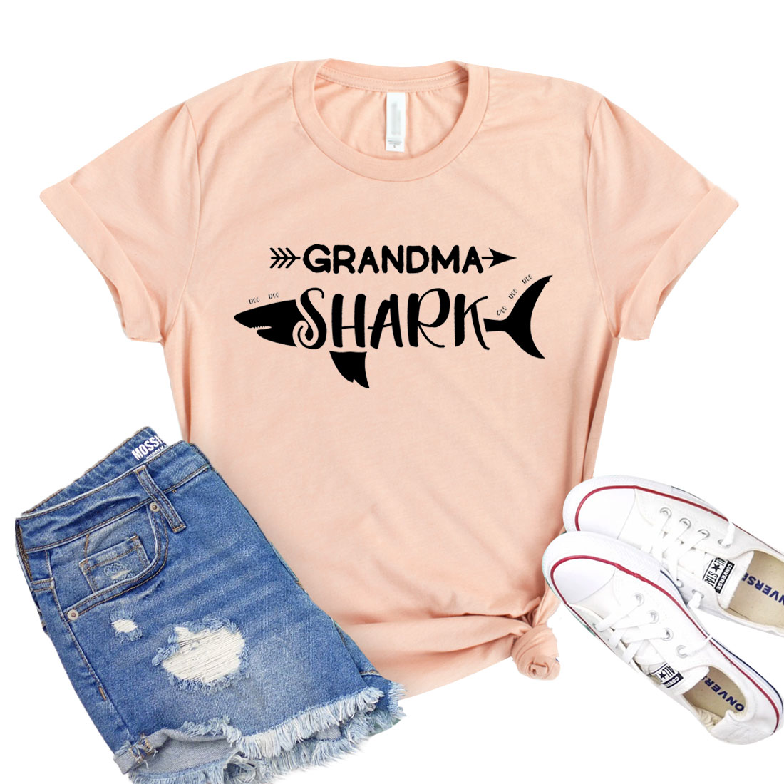 A comfortable unisex Grandma Shark Shirt made from 100% airlume combed cotton, featuring a playful design.