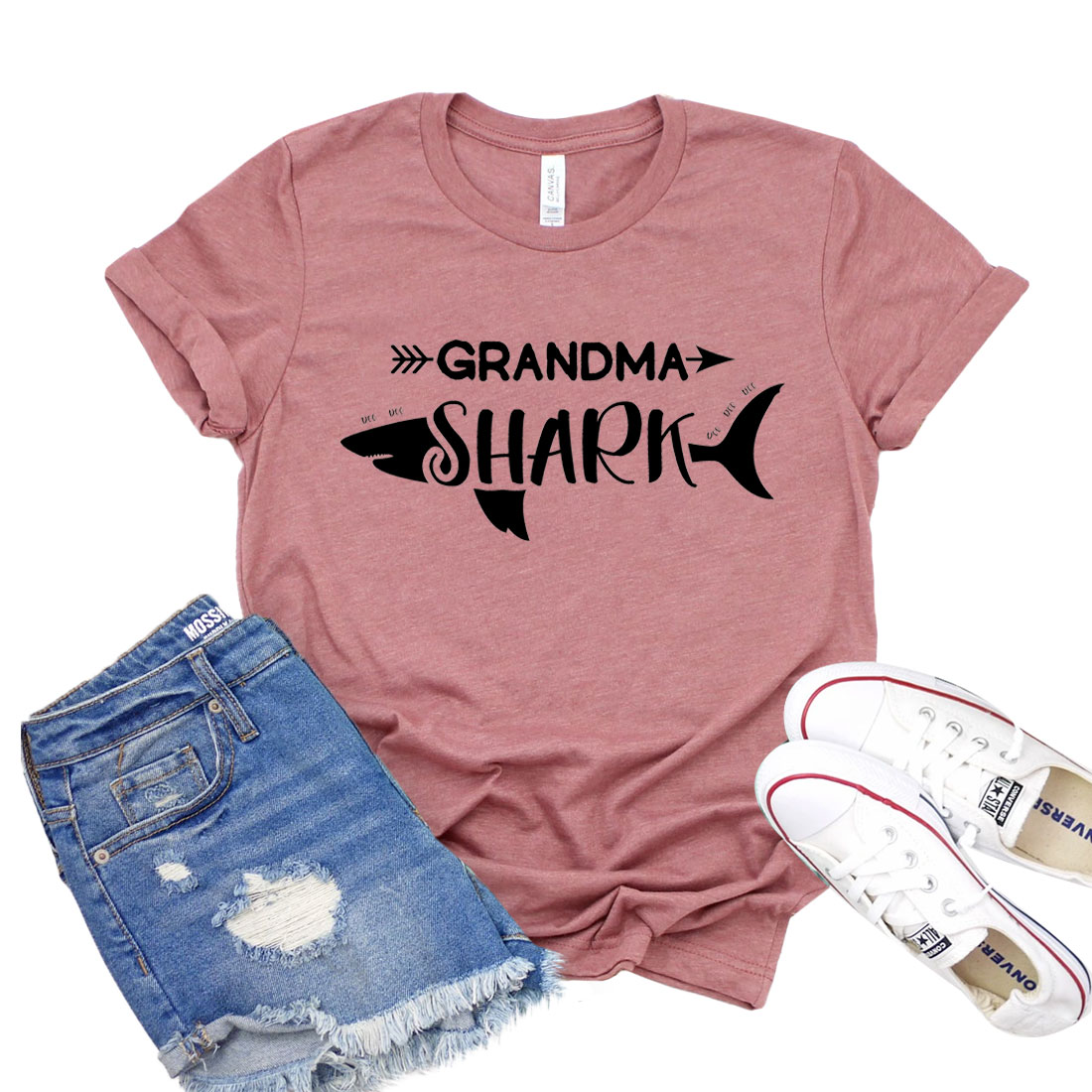 A comfortable unisex Grandma Shark Shirt made from 100% airlume combed cotton, featuring a playful design.