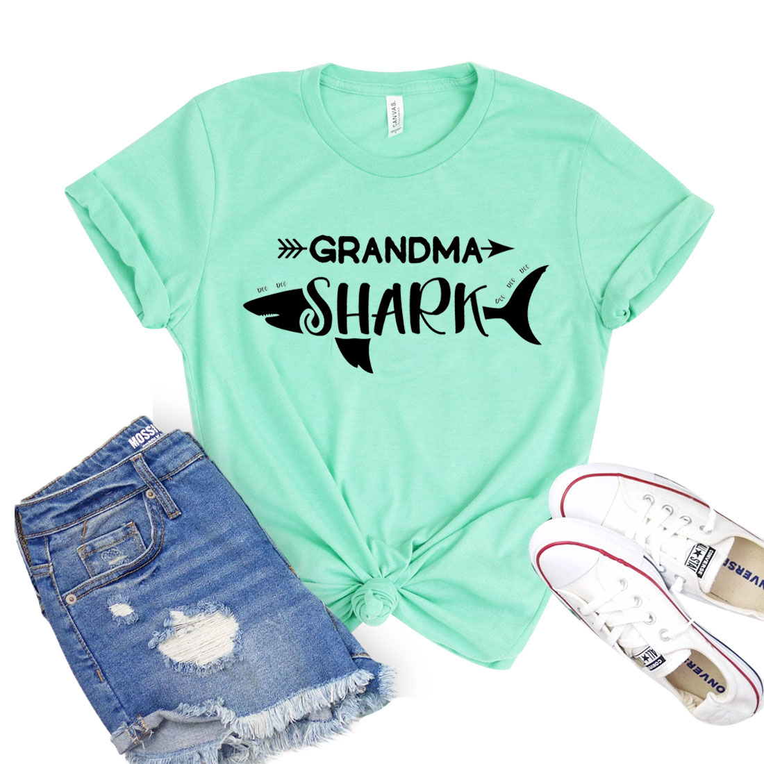 A comfortable unisex Grandma Shark Shirt made from 100% airlume combed cotton, featuring a playful design.