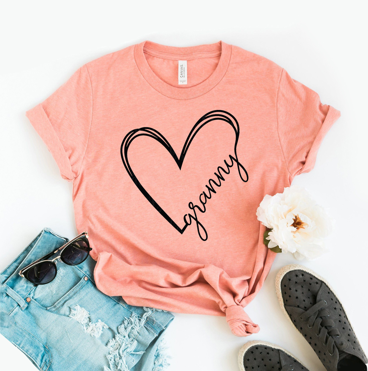 Granny Heart T-shirt made of premium ring spun cotton with a vibrant heart design.