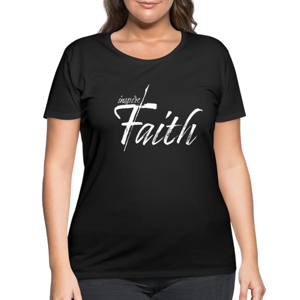 A plus-size women's graphic tee featuring the phrase 'Inspire Faith', made from soft cotton fabric, available in various colors.