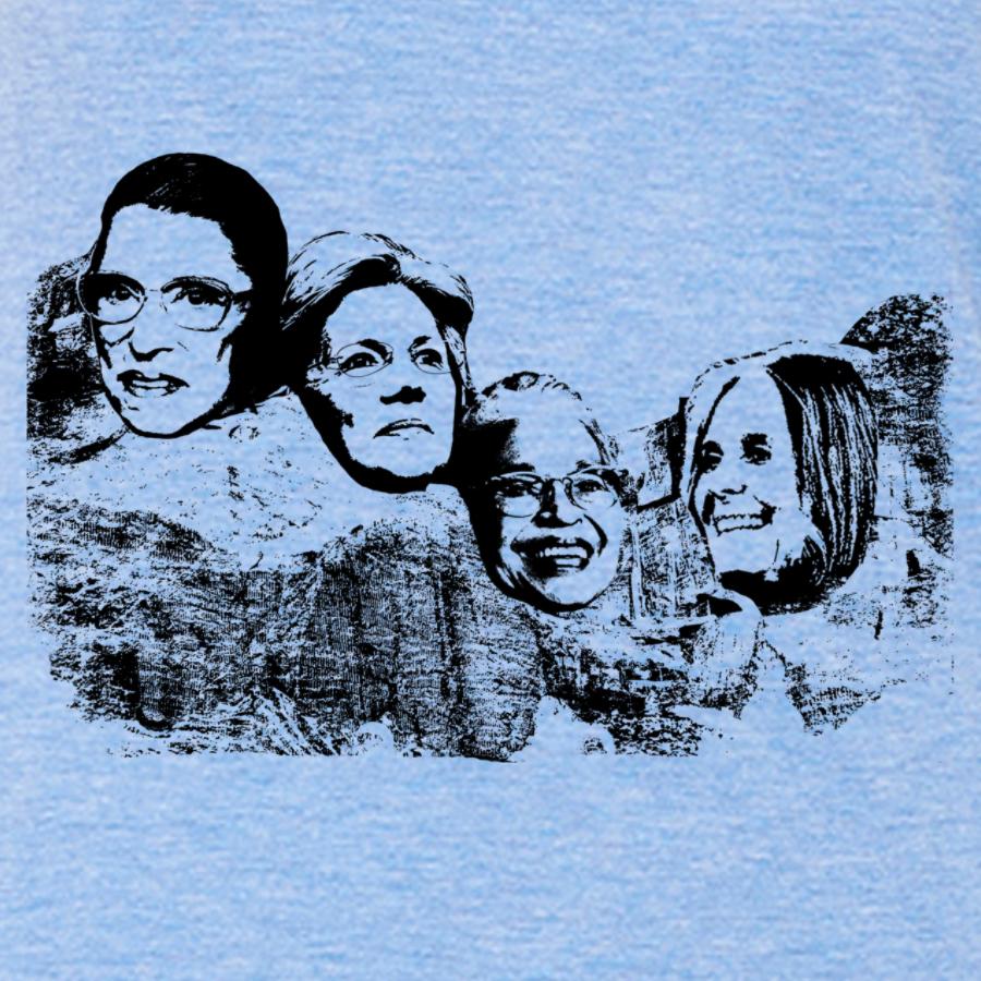 Great American Women on Mt Rushmore shirt featuring Ruth Bader Ginsburg, Elizabeth Warren, Rosa Parks, and Gloria Steinem on a soft cotton fabric.