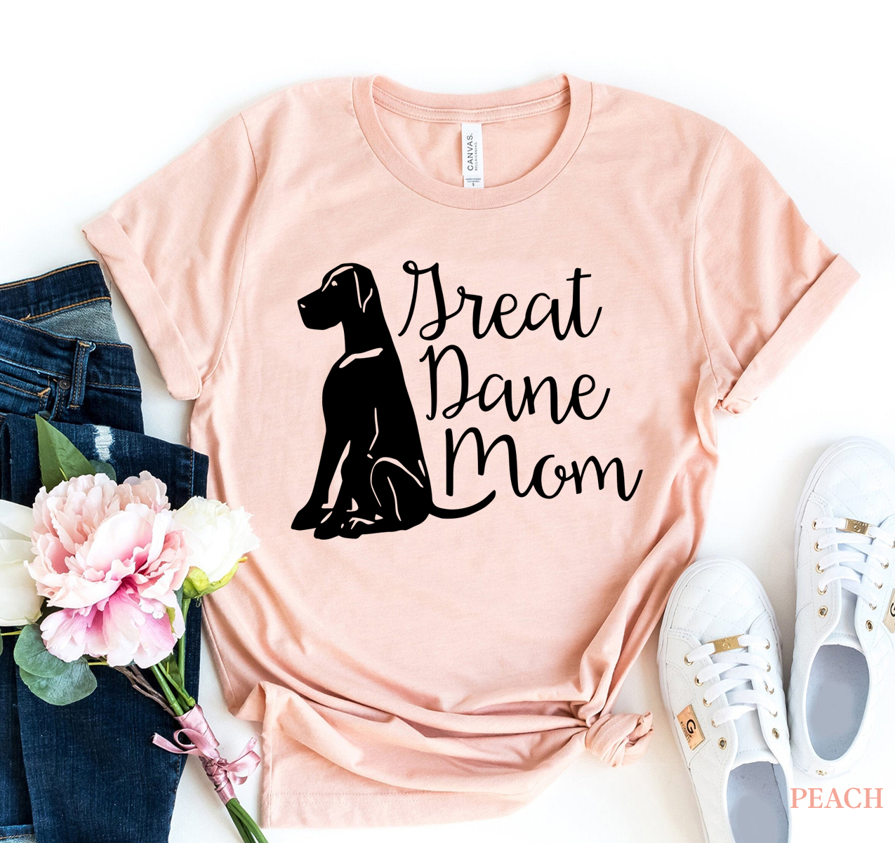 Great Dane Mom T-shirt made of premium quality cotton, featuring a soft textile flex print design.