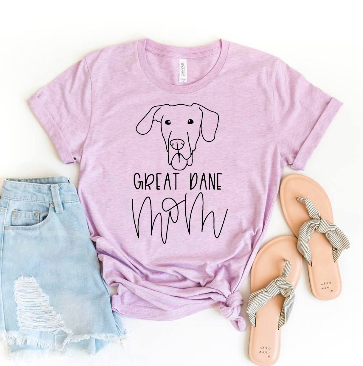 Great Dane Mom T-shirt made of premium ring spun cotton, featuring a soft flex print design, available in various sizes.