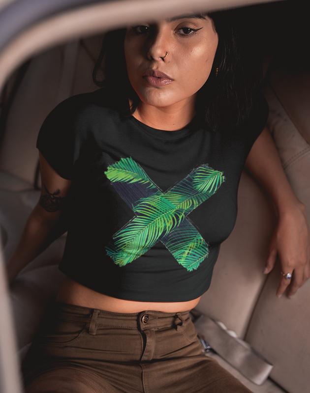 Green X Women's Crop Top Bella+Canvas 6682, lightweight and stylish, perfect for summer and workouts.