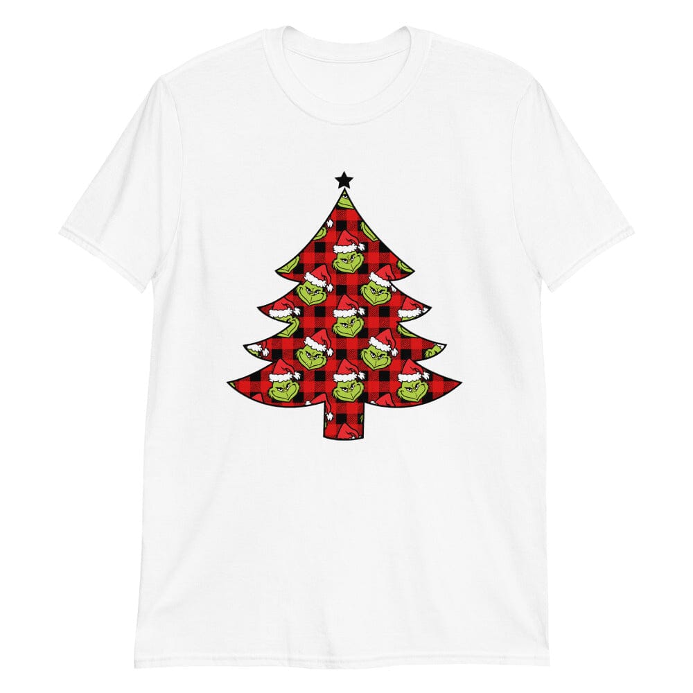 A festive Grinch Christmas Tree Tee featuring a playful design with the Grinch and a Christmas tree, perfect for holiday celebrations.