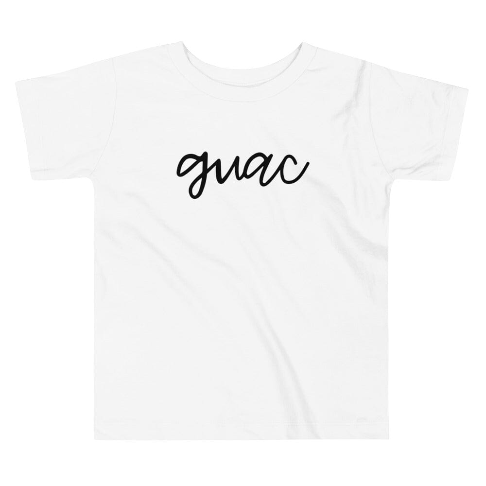 A vibrant Guac Toddler Tee featuring fun graphics, made from 100% cotton for comfort and durability, perfect for active toddlers.