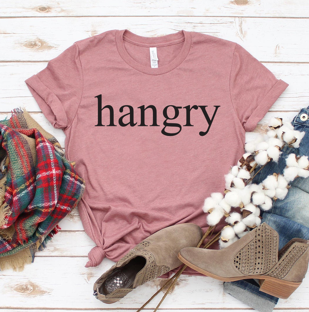 Hangry T-shirt made of premium ring spun cotton with a vibrant flex print design, showcasing its comfortable fit and stylish appearance.