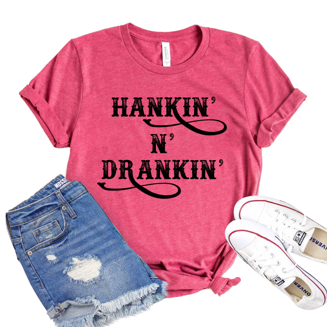 Hankin And Drankin Shirt displayed on a mannequin, showcasing its classic unisex design and soft fabric.