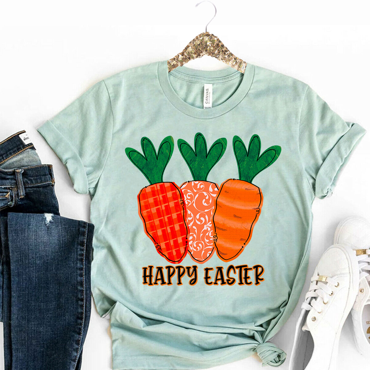 Happy Easter Shirt in various colors, showcasing its unisex design and soft fabric.