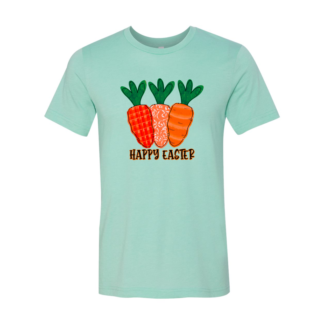 Happy Easter Shirt in various colors, showcasing its unisex design and soft fabric.