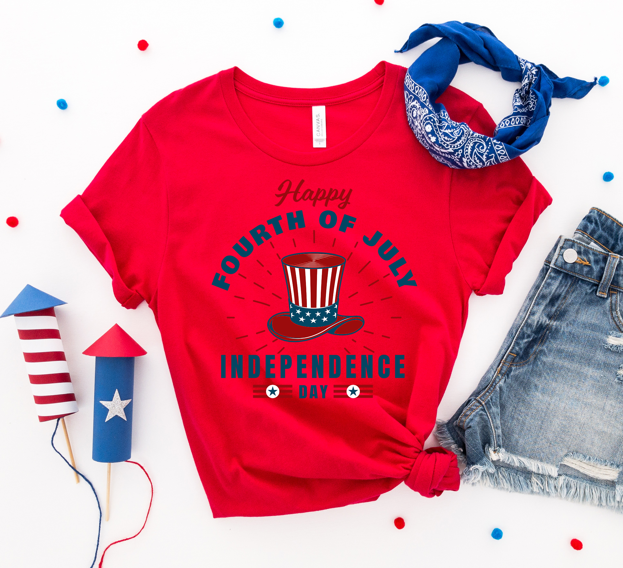 Happy Fourth of July T-shirt made from premium ring spun cotton with a vibrant patriotic design.