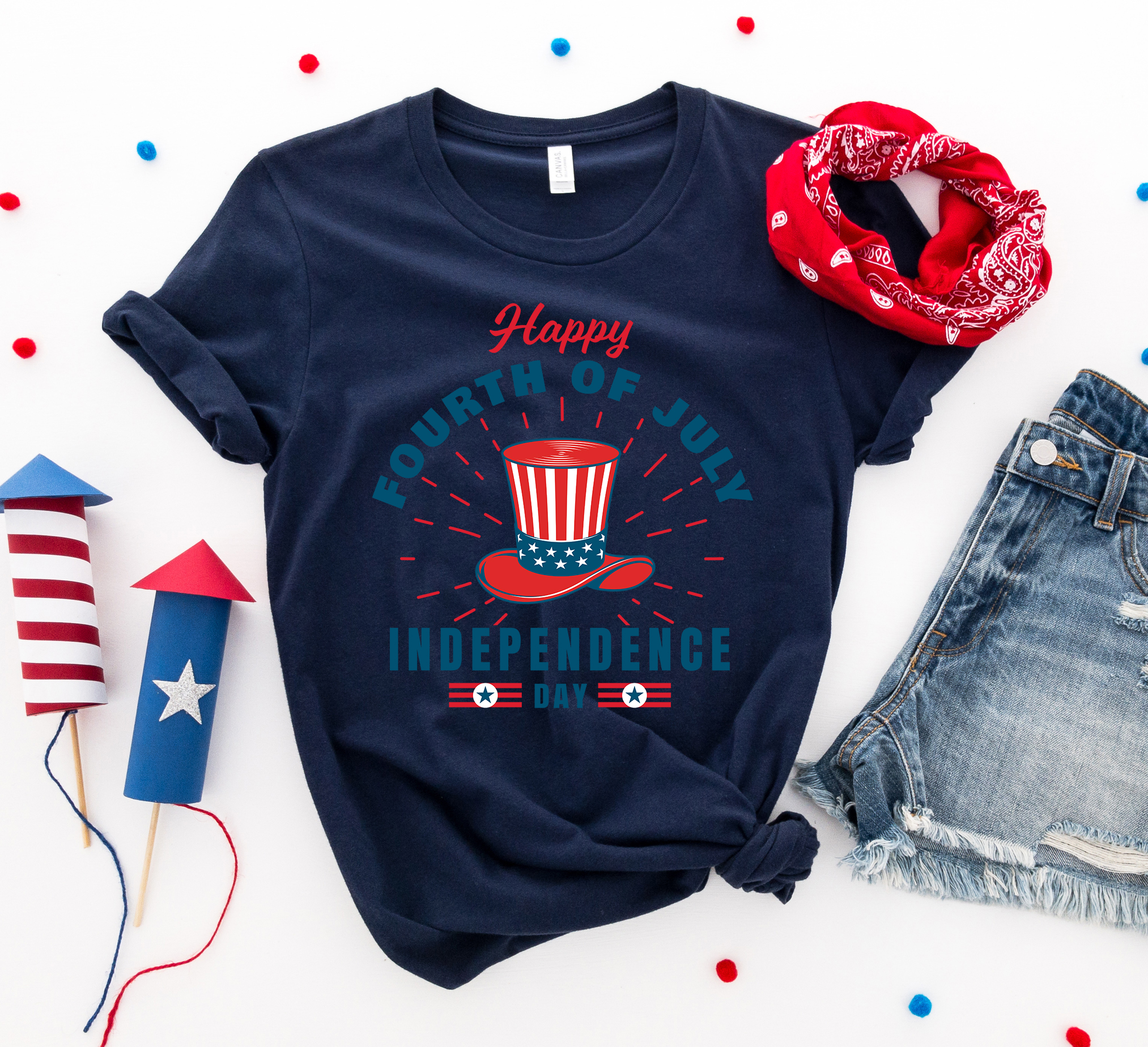 Happy Fourth of July T-shirt made from premium ring spun cotton with a vibrant patriotic design.