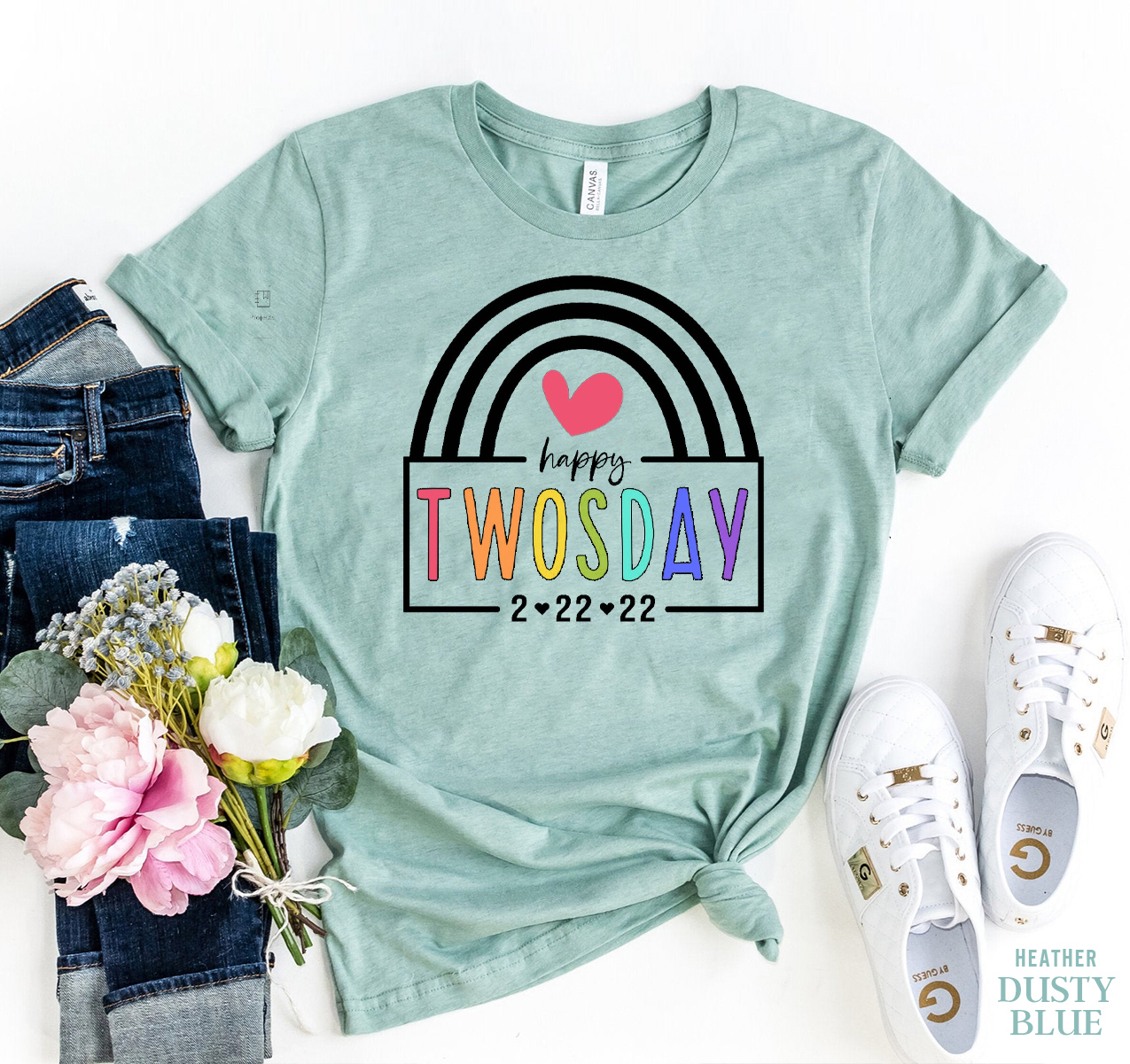 Happy Twosday T-shirt made of premium ring spun cotton with vibrant print, available in various sizes.