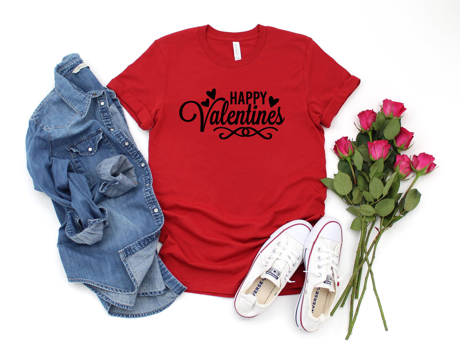 Happy Valentine Shirt in various colors, showcasing its soft fabric and unisex design.