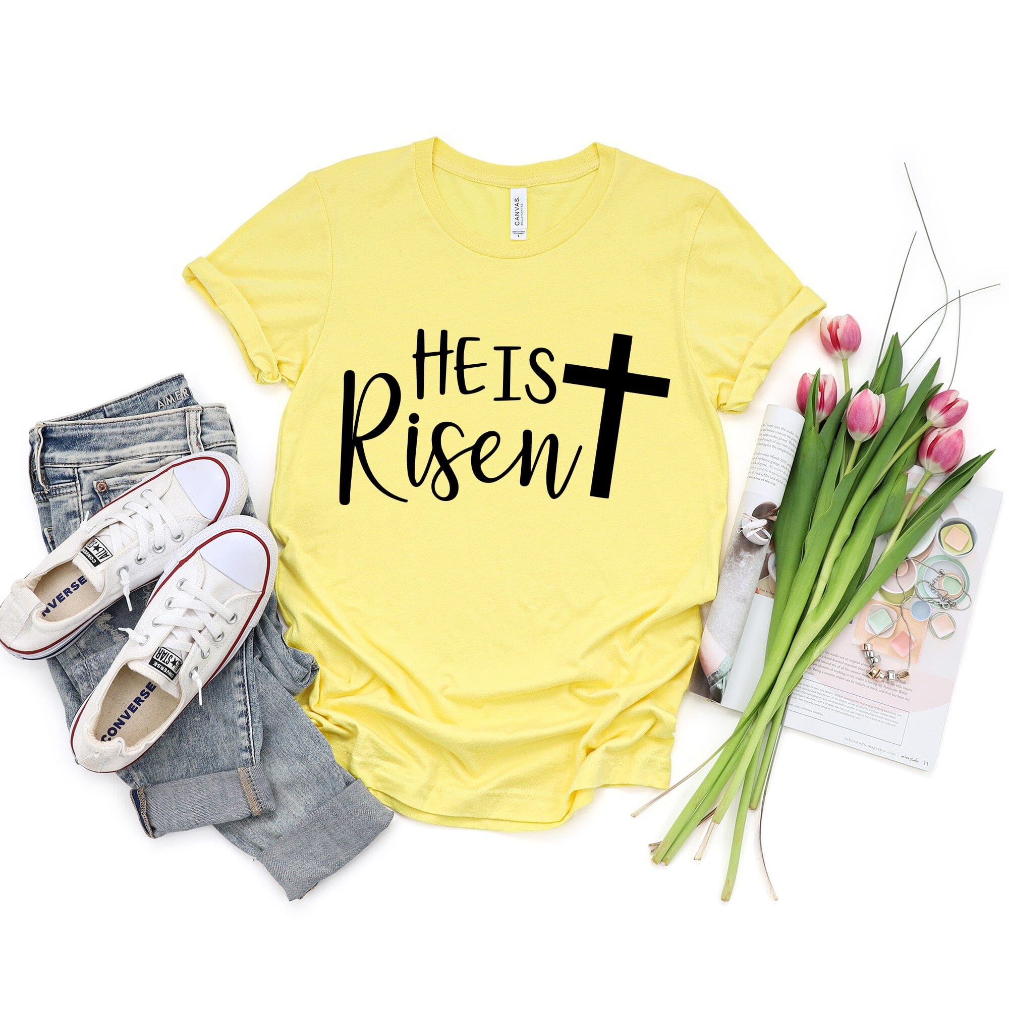 He is Risen T-Shirt featuring a stylish design, made from 100% Ringspun Cotton, perfect for both men and women.