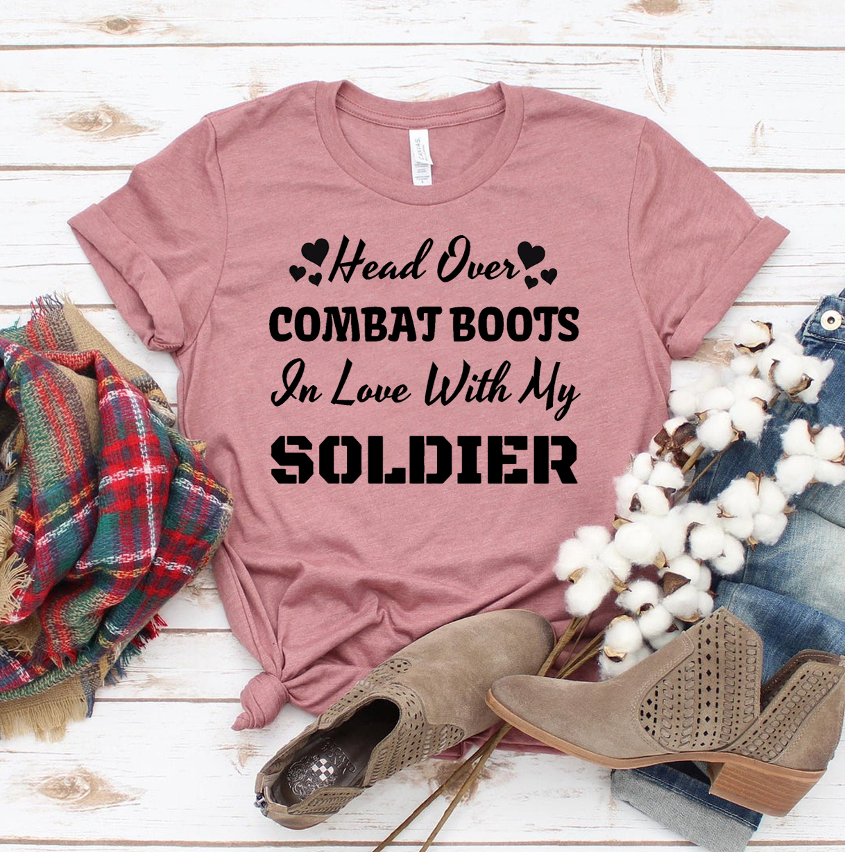 Head Over Combat Boots T-shirt made from premium ring spun cotton, featuring a vibrant flex print design.