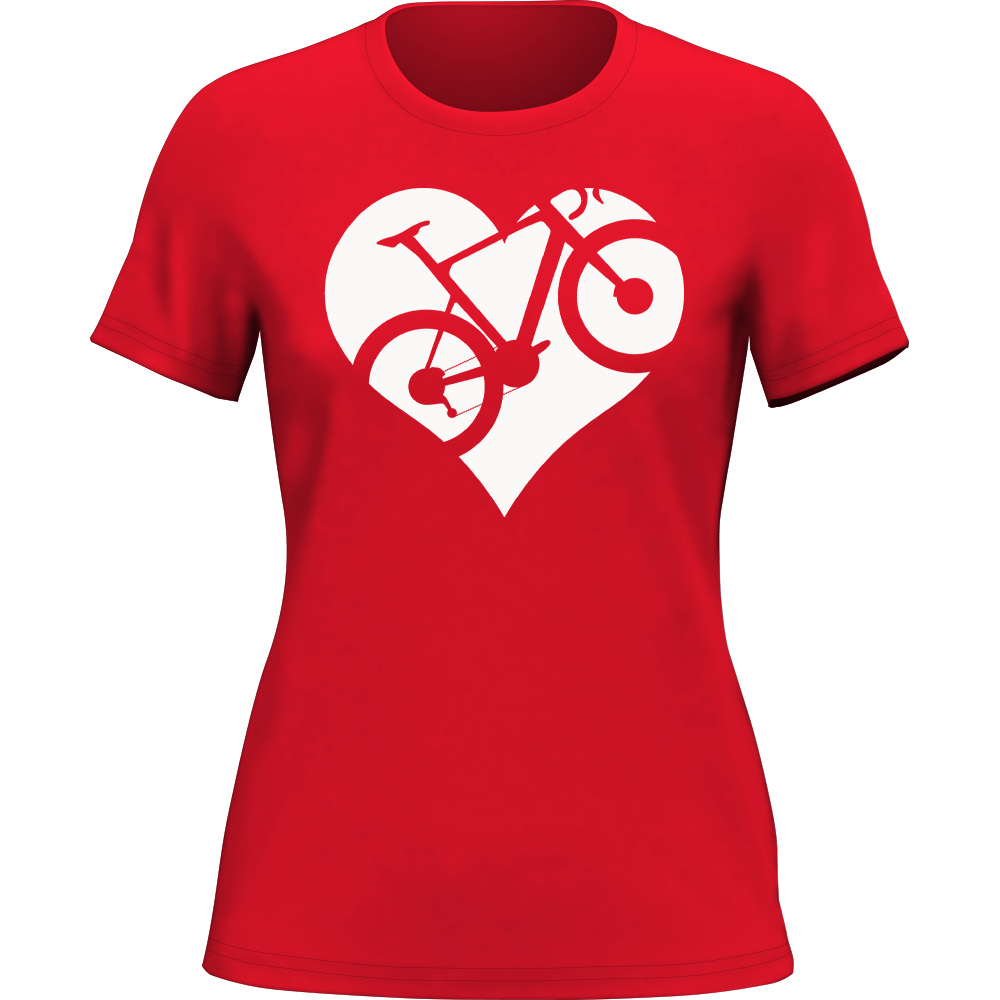 A stylish Heart Bike T-Shirt for women, featuring a soft fabric and cap sleeves, perfect for outdoor activities like fishing.