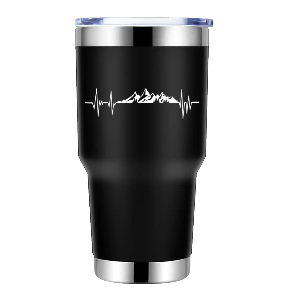 Heartbeat V2 30oz Insulated Vacuum Sealed Tumbler in stainless steel with UV-printed design, showcasing its double-walled insulation and spill-proof lid.