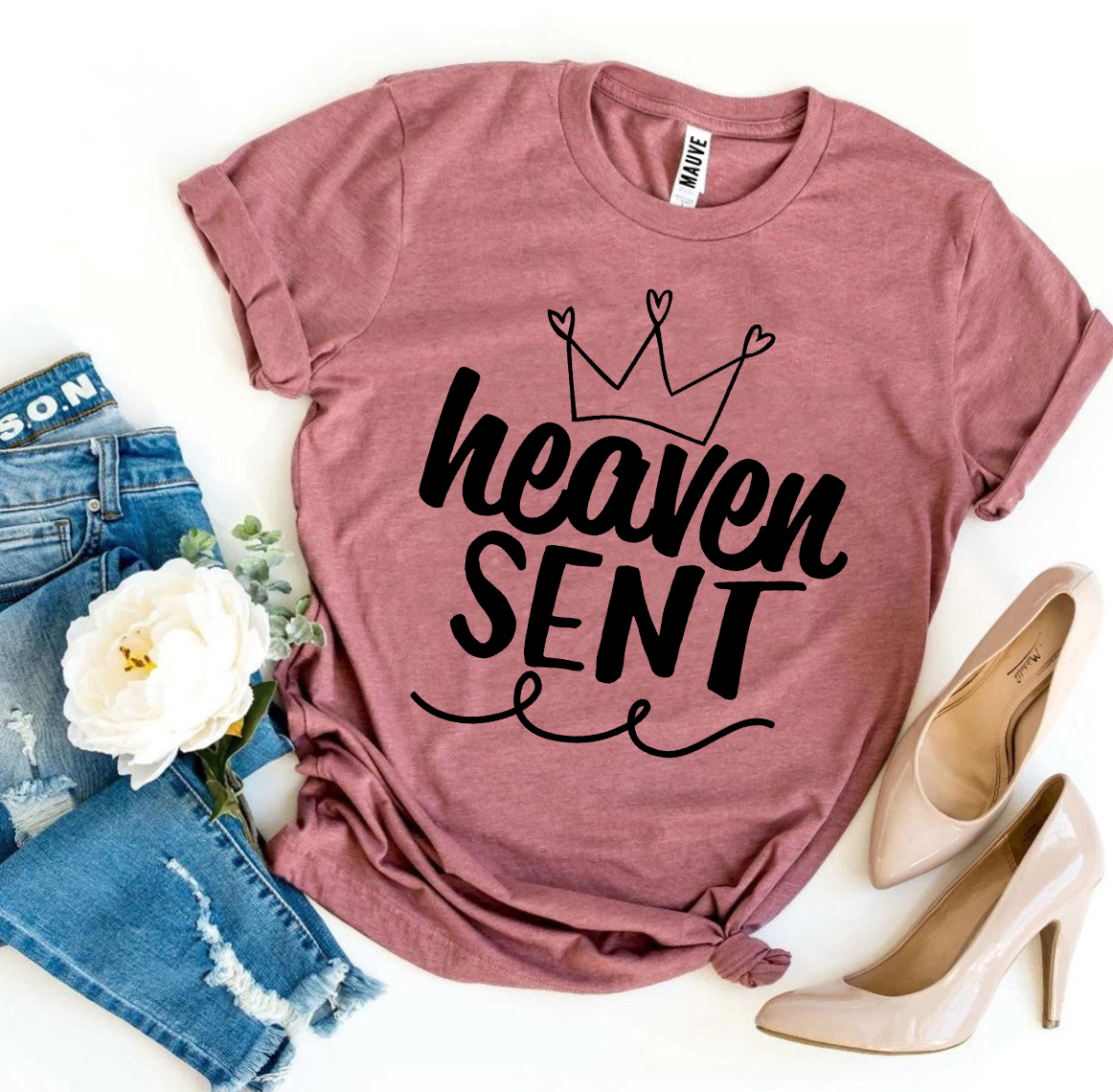 Heaven Sent T-shirt made of premium ring spun cotton, featuring a soft feel and high-quality flex print design.