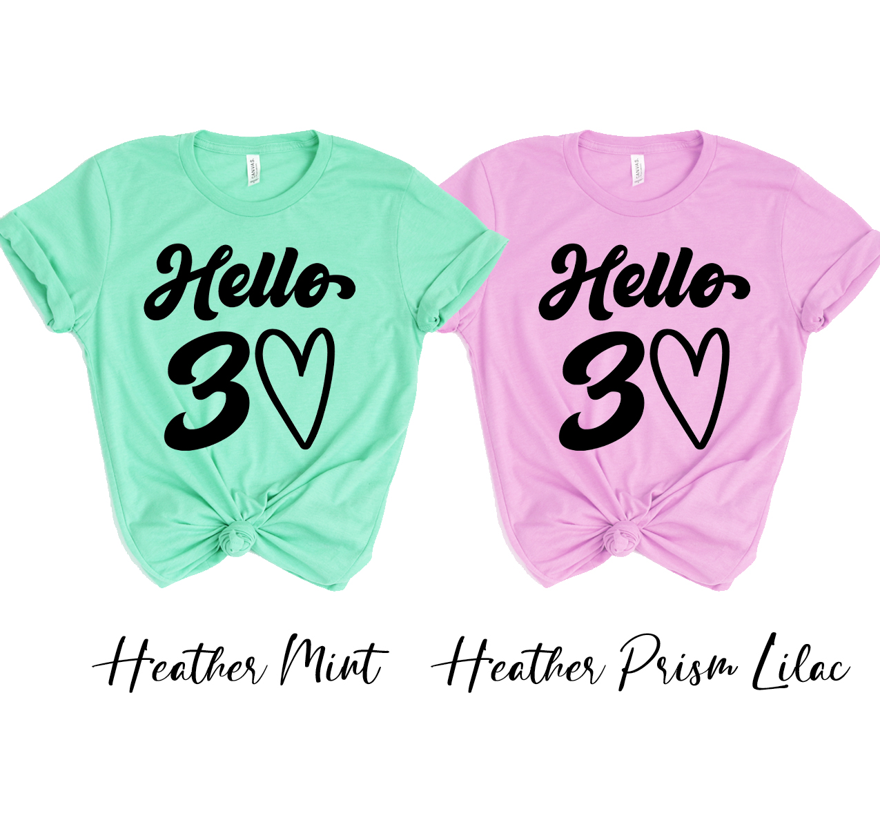 Hello 30 T-shirt in unisex design, made from soft airlume cotton, available in various sizes.