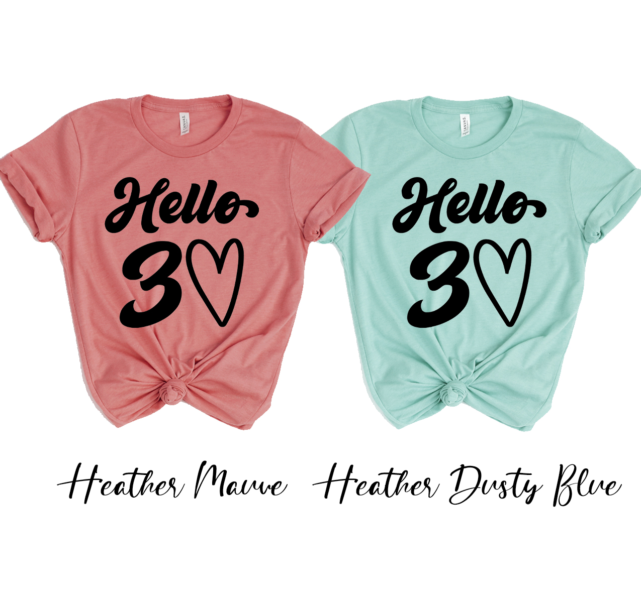 Hello 30 T-shirt in unisex design, made from soft airlume cotton, available in various sizes.