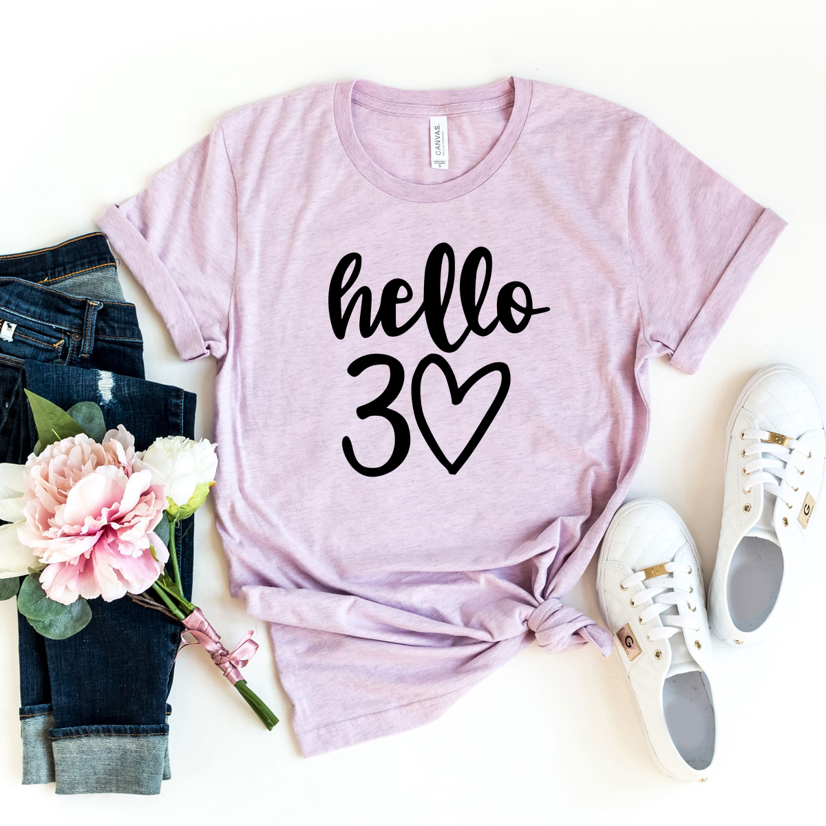 Hello 30 Unisex T-shirt in various colors, showcasing its soft fabric and stylish design.