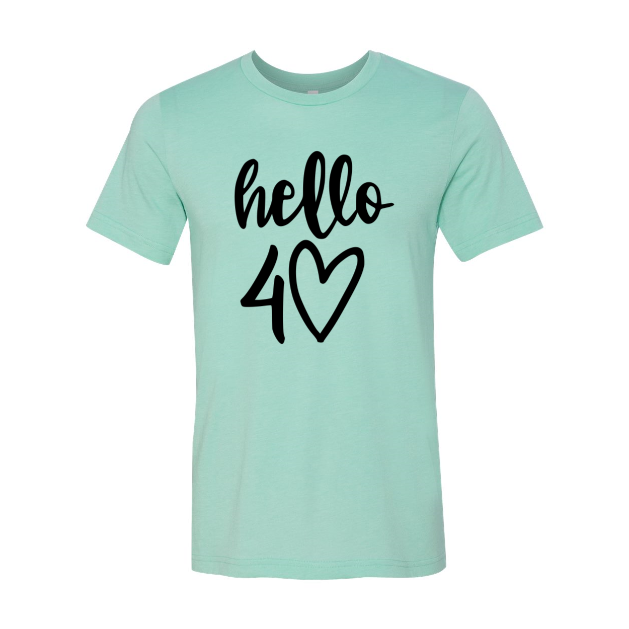 Hello 40 Unisex T-shirt in various colors, showcasing its soft fabric and stylish design.