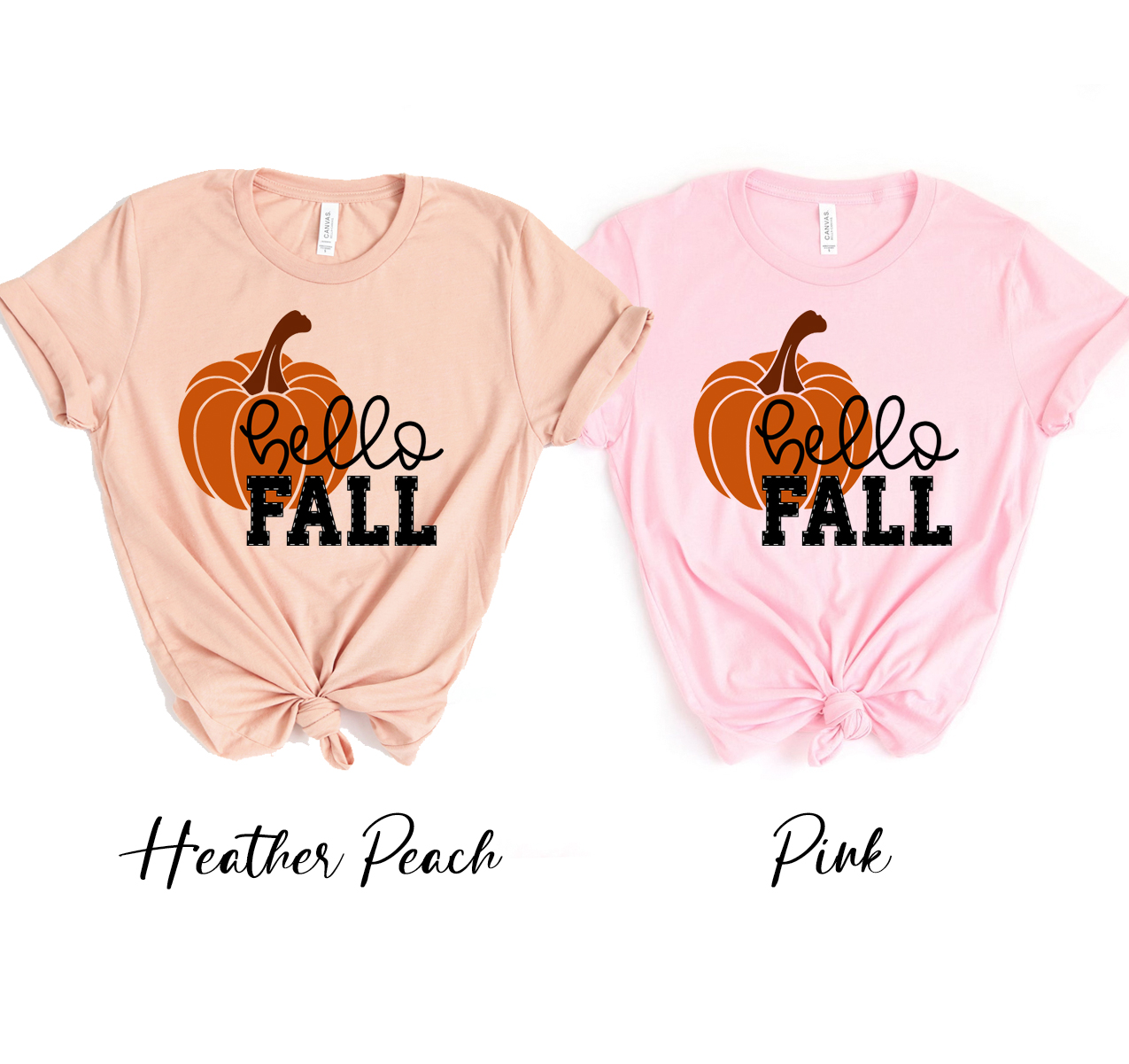 Hello Fall T-shirt displayed on a wooden background, showcasing its unisex design and soft fabric.