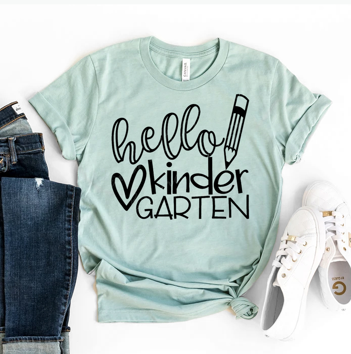 Hello Kindergarten T-shirt made of premium ring spun cotton, featuring a vibrant print and available in various sizes.