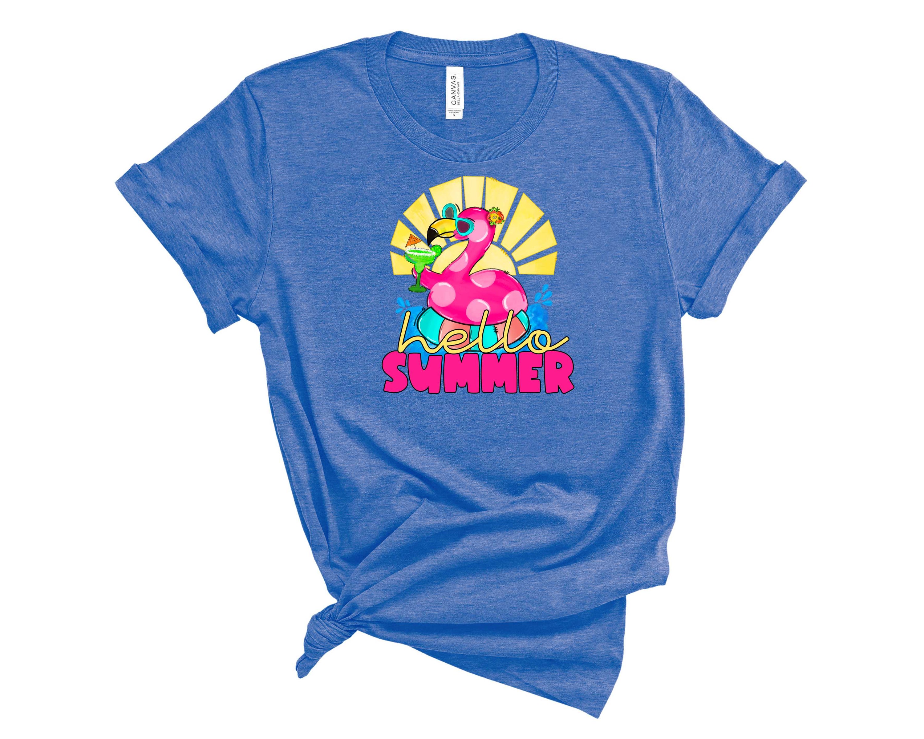 Hello Summer Flamingo Graphic Tee featuring a vibrant flamingo design on a soft fabric, perfect for summer wear.