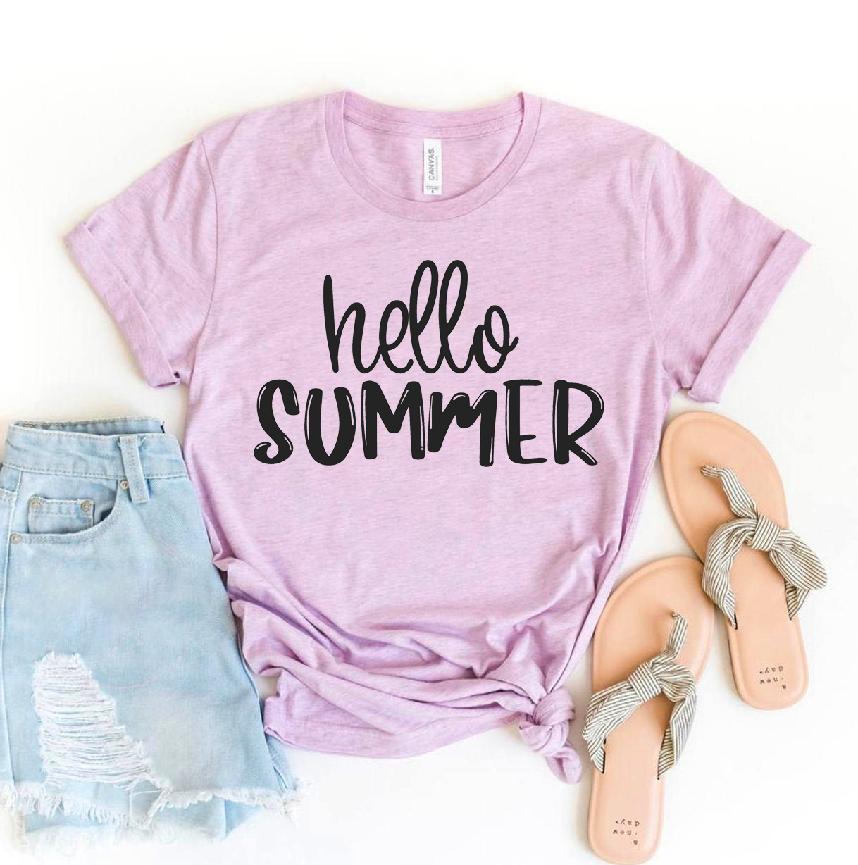 Hello Summer T-shirt made of premium ring spun cotton with vibrant flex print design, available in various sizes.