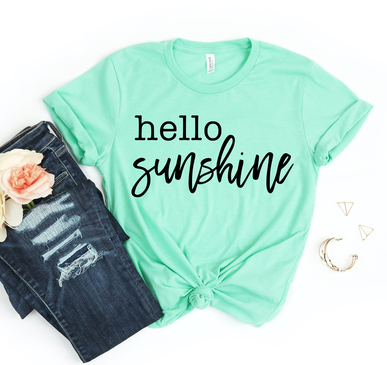 Hello Sunshine T-shirt featuring a classic unisex design in soft, breathable fabric, available in various sizes.