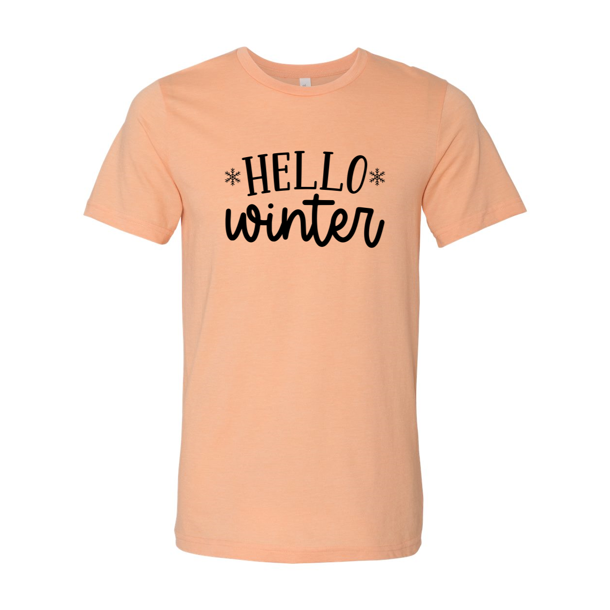 A cozy unisex Hello Winter Shirt made from soft ring spun cotton, available in multiple colors and sizes, perfect for winter wear.