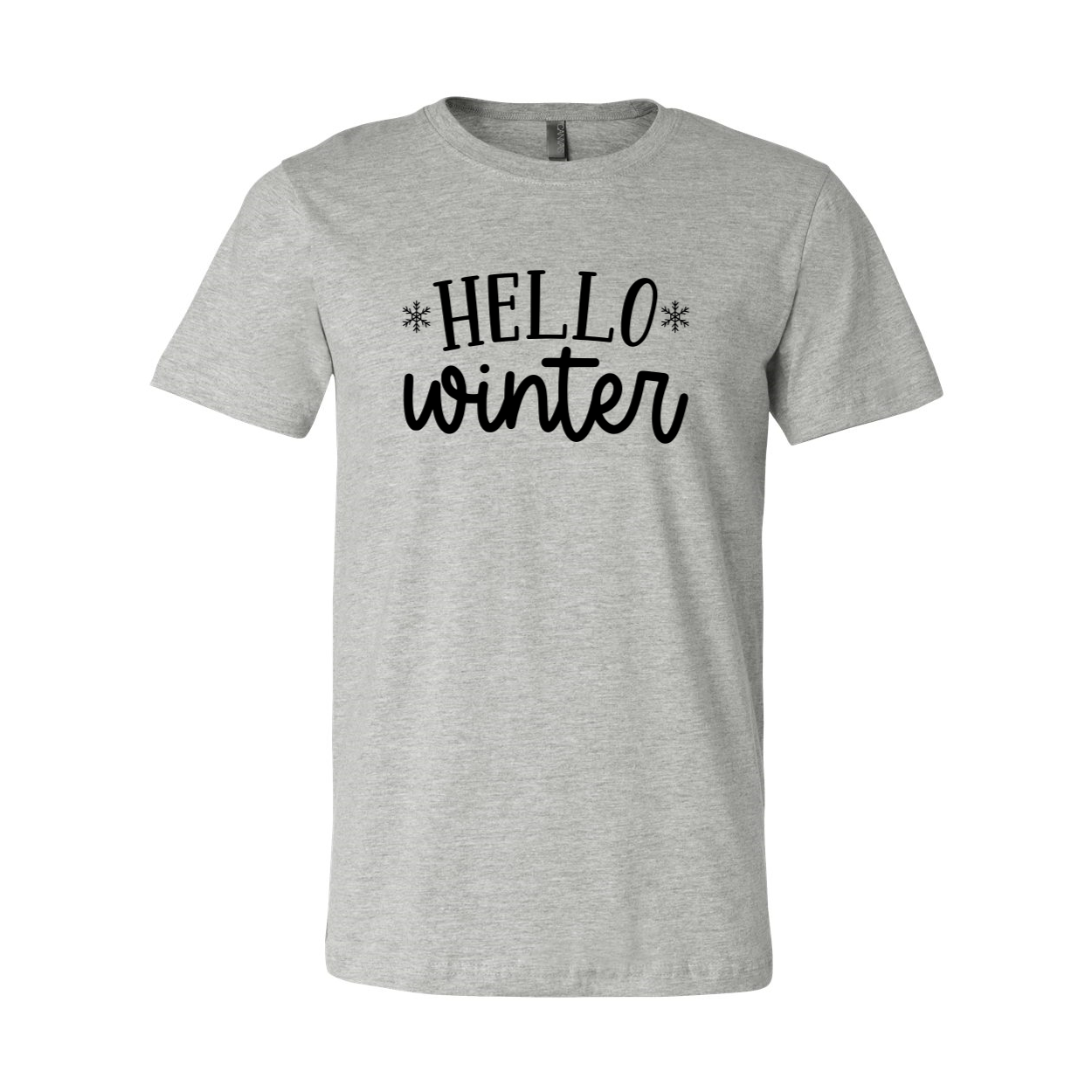 A cozy unisex Hello Winter Shirt made from soft ring spun cotton, available in multiple colors and sizes, perfect for winter wear.