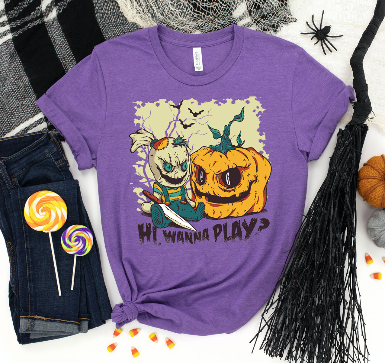 Hi Wanna Play T-shirt in various sizes, showcasing its soft fabric and classic design.