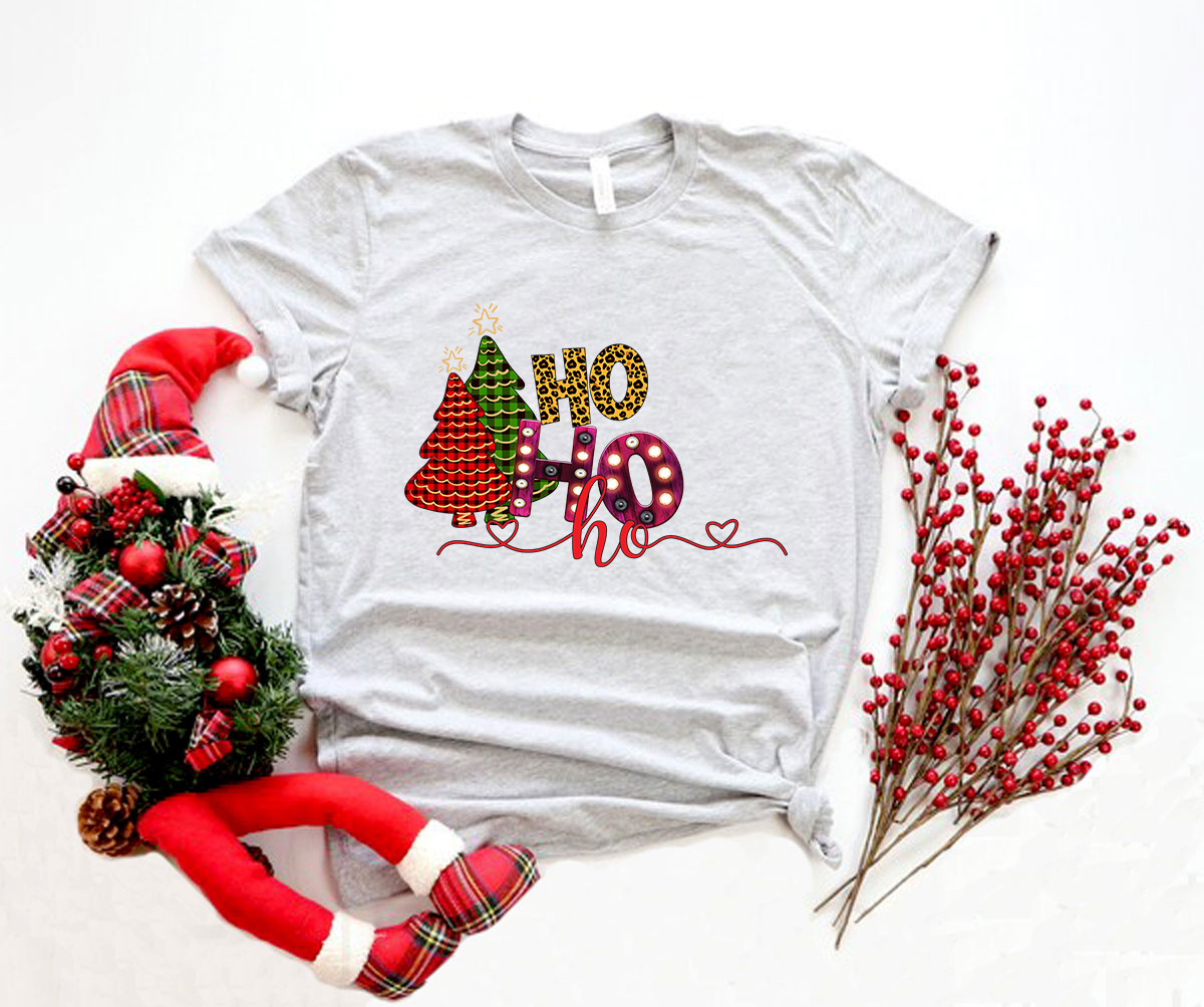 A festive Ho Ho Ho Shirt made from soft ring spun cotton, featuring a classic crew neck and available in multiple colors.