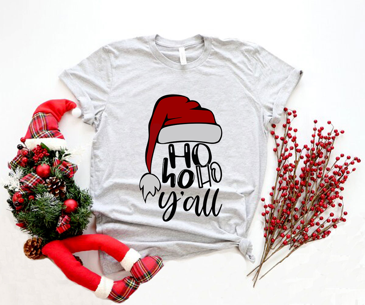 Ho Ho Y'all Shirt in various colors, showcasing its comfortable fabric and festive design.