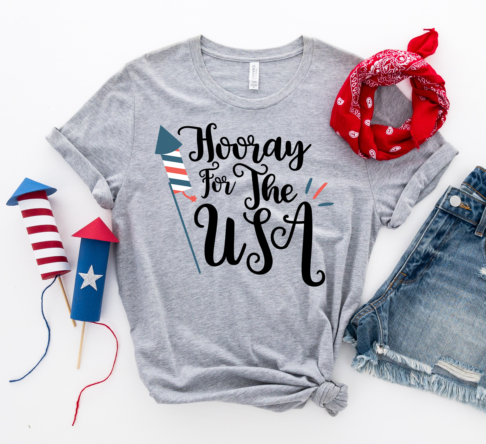 Hooray for the USA T-shirt featuring a vibrant patriotic design, made from premium ring spun cotton for comfort.