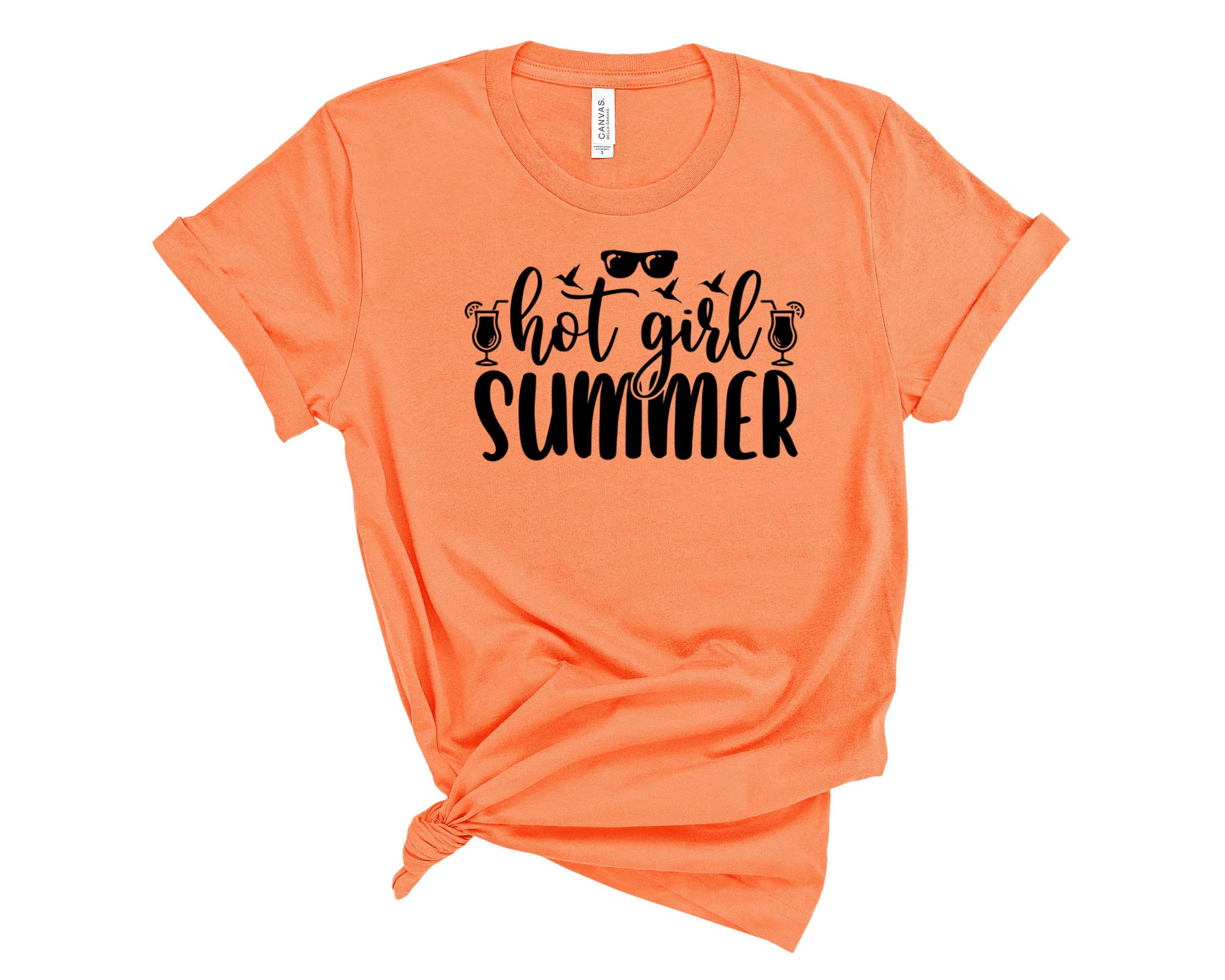 A stylish unisex graphic tee featuring the phrase 'Hot Girl Summer' in vibrant colors, perfect for summer outings.