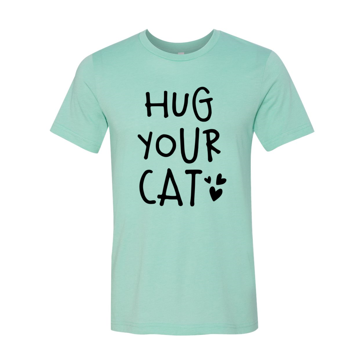 A comfortable unisex Hug Your Cat Shirt in various colors, showcasing a cat-themed design.