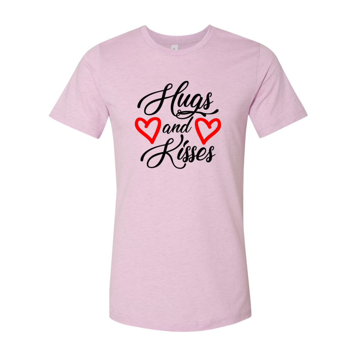 A stylish unisex Hugs And Kisses Shirt made from soft ring spun cotton, available in multiple colors and sizes.