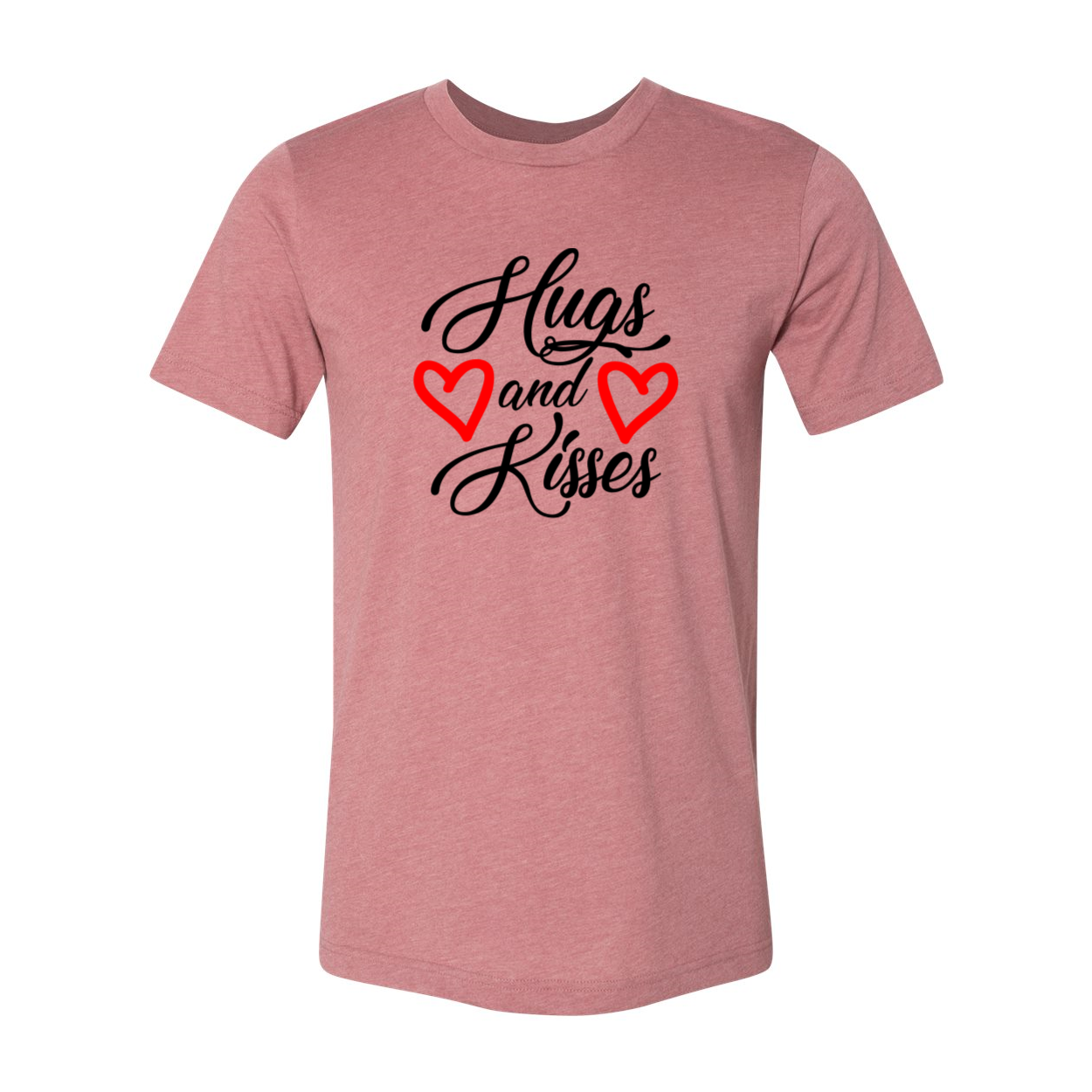 A stylish unisex Hugs And Kisses Shirt made from soft ring spun cotton, available in multiple colors and sizes.