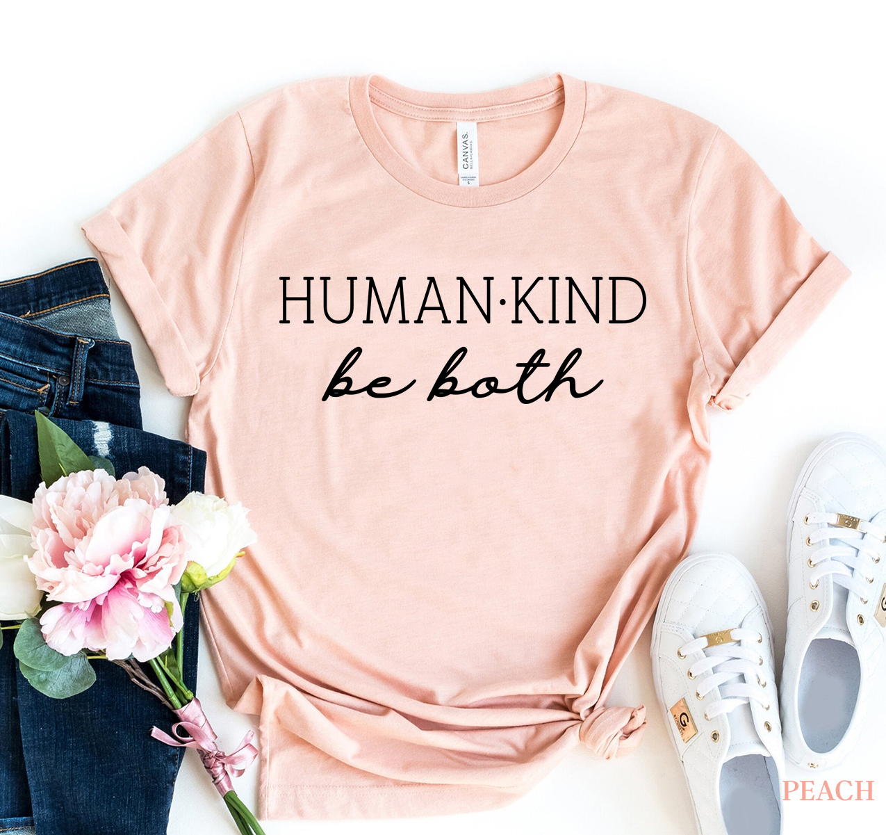 Human Kind Be Both T-shirt made from premium ring spun cotton, featuring a vibrant flex print design.