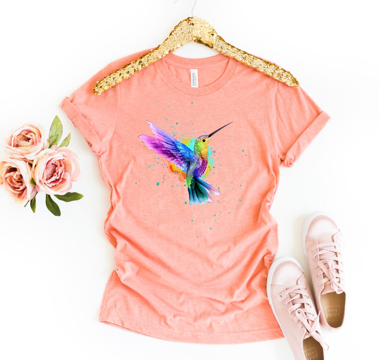 A stylish Humming Bird Shirt made from premium ring spun cotton, featuring a vibrant flex print design.