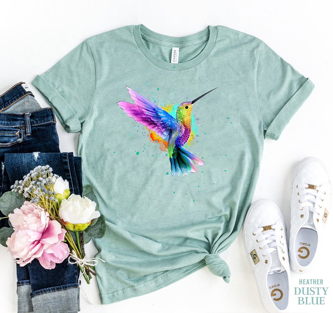 A stylish Humming Bird T-shirt made from premium ring spun cotton, featuring a vibrant flex print design.