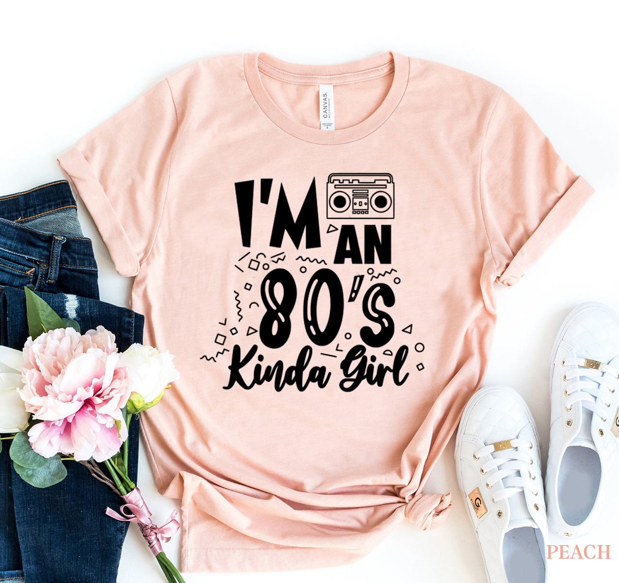 A stylish 'I am an 80'S Kinda Girl' t-shirt made from premium ring spun cotton, featuring a vibrant flex print design.