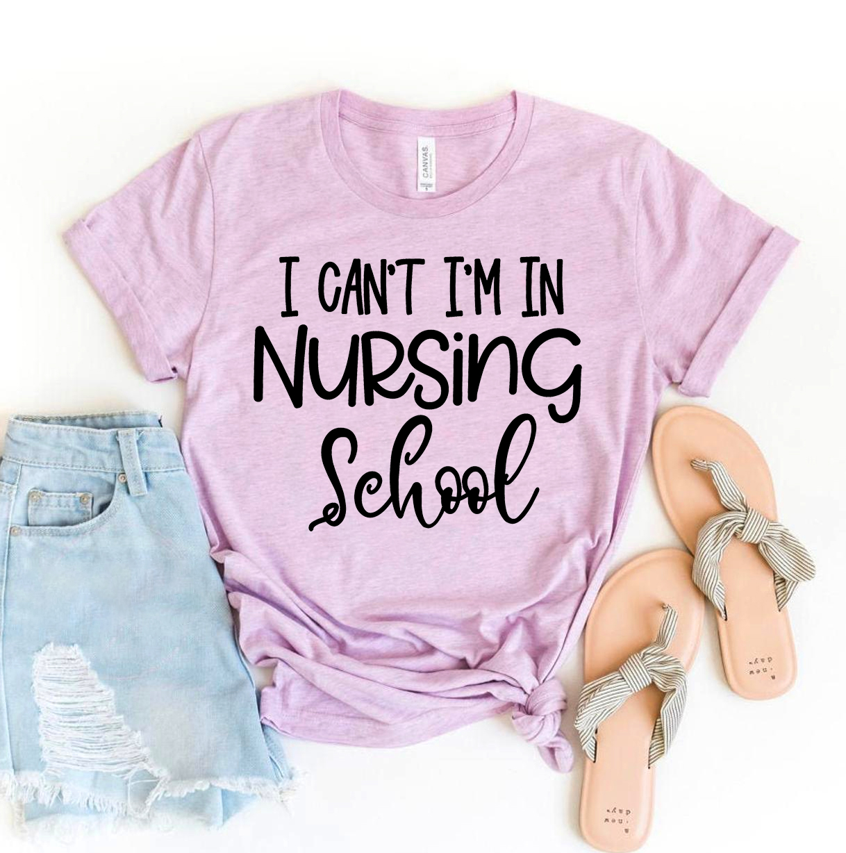 I Can't I'm In Nursing School T-shirt made of premium ring spun cotton, featuring a vibrant flex print design.