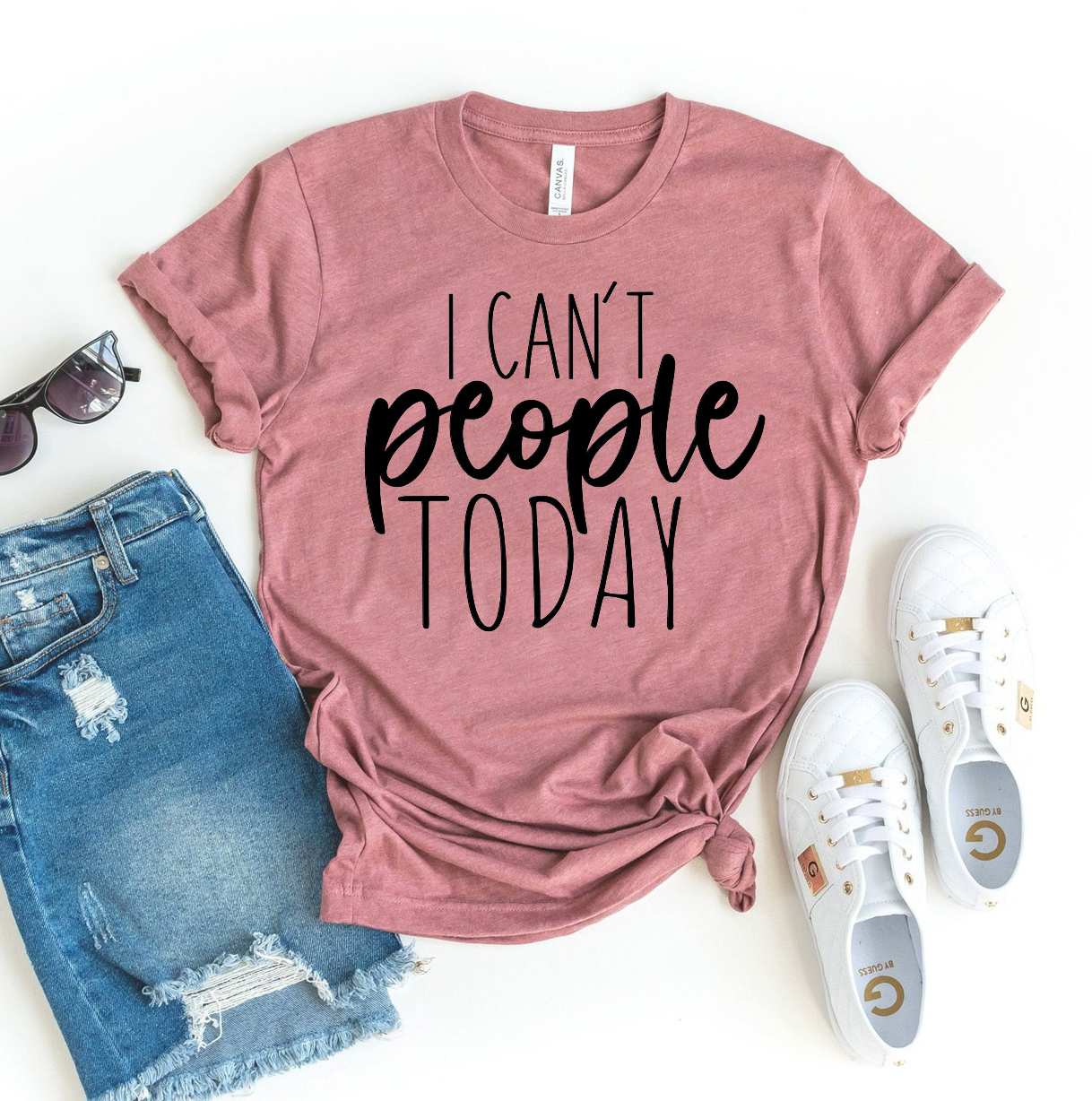 I Can't People Today T-shirt in premium ring spun cotton, featuring a humorous design and available in various sizes.